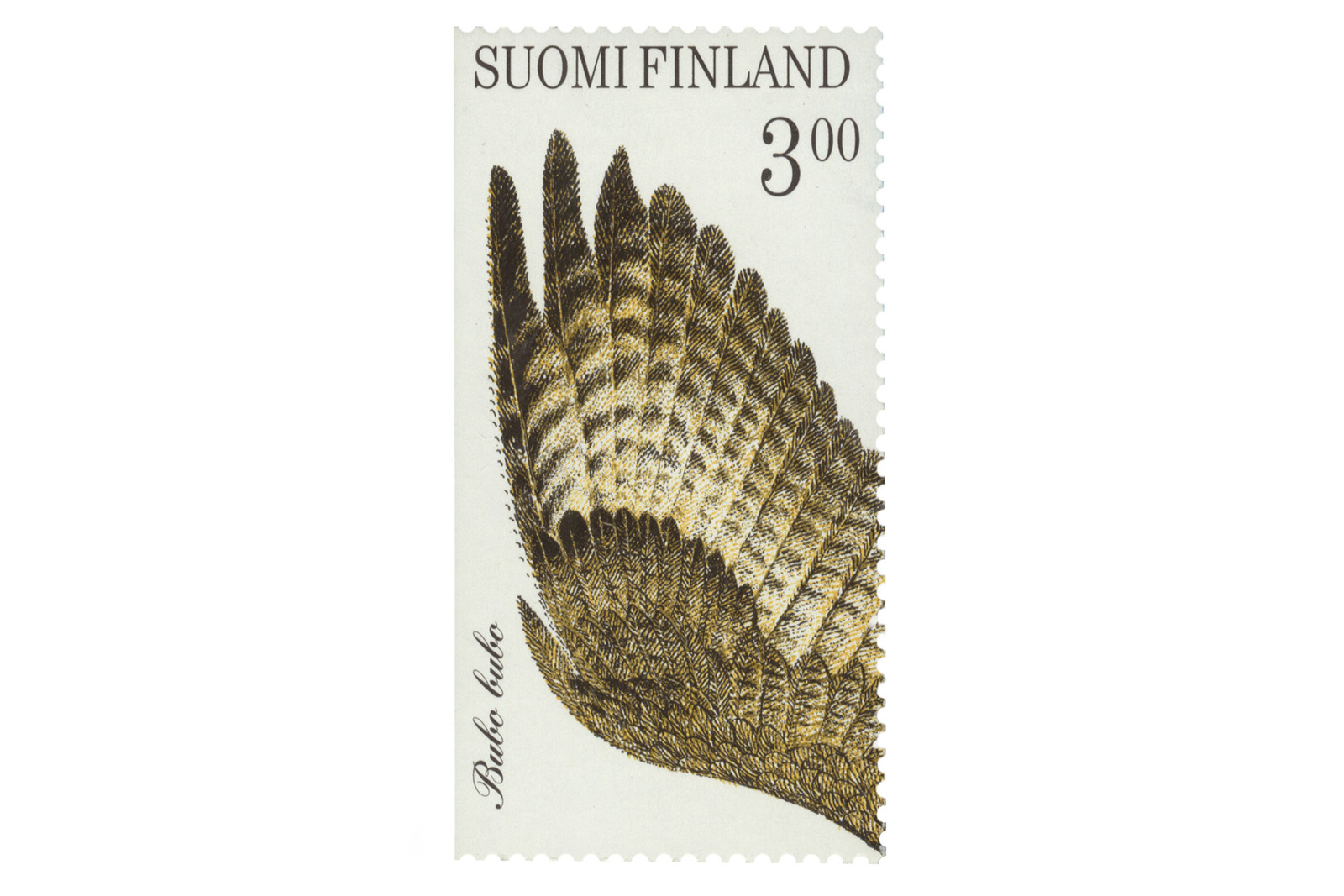 piirretty linnun siipi postimerkissä.