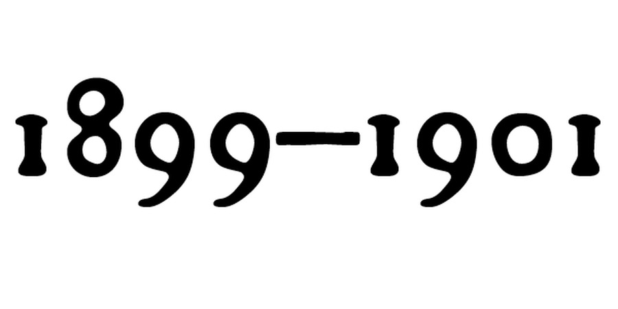Vuosiluvut 1899 ja 1901 väliviivan kanssa.