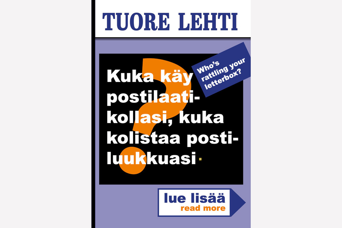 Sanomalehden uutismainosta mukaileva kuva, jossa pelkkiä otsikoita. Myös englanniksi.