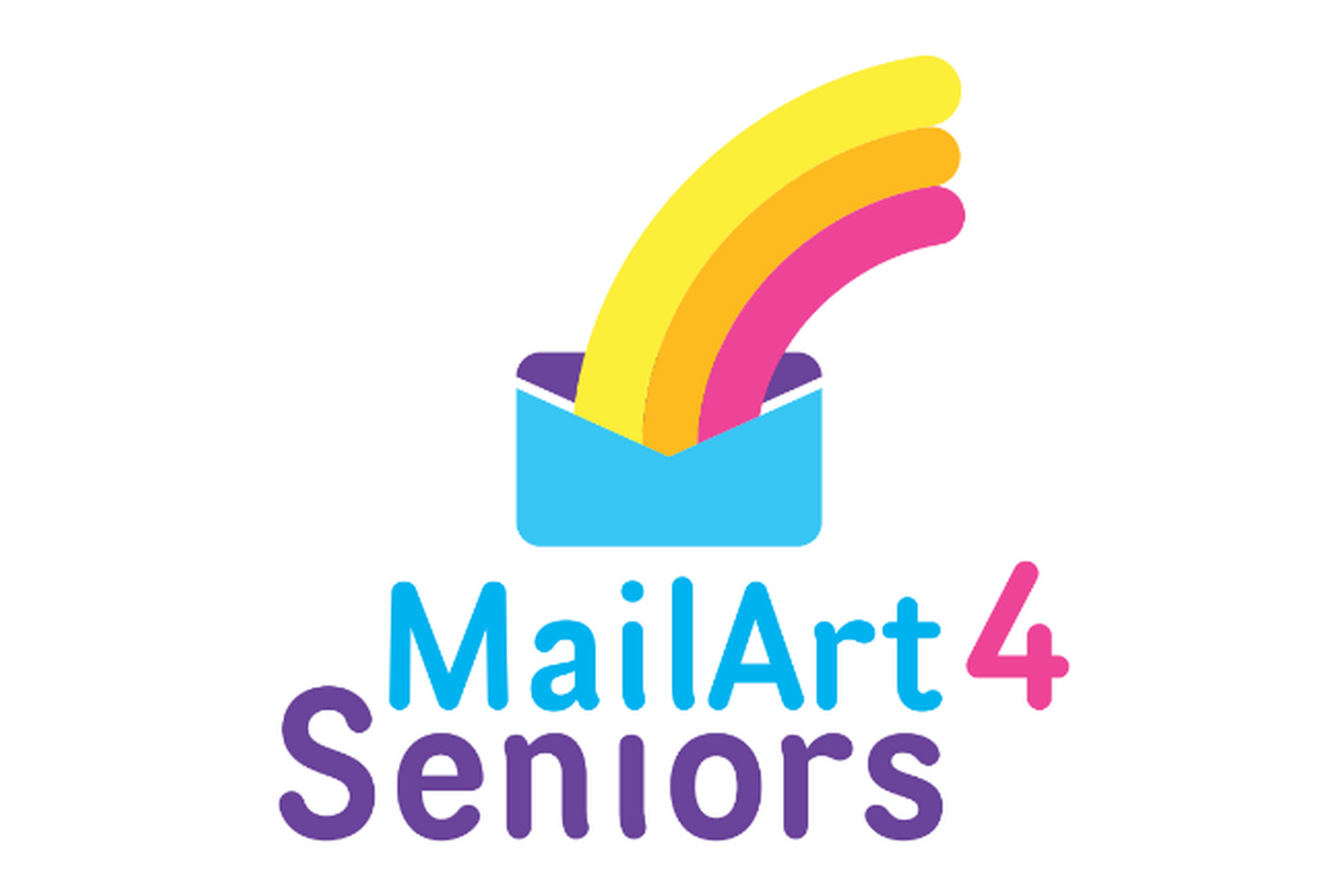 Logokuva, jossa kirjekuoresta lähtevät kaarella väriviivat keltainen, oranssi ja pinkki, Tekstinä alapuolella MailArt 4 Seniors.