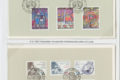 Postimerkkikokoelma sivu, missä on kaksi kuuden postimerkin sarjaa leimoilla.
