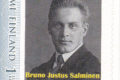 Postimerkissä mustavalkoinen kuva miehestä puvussa, alla teksti Bruno Justus Salminen 1897-1963.