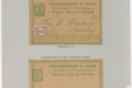 Sivu, jossa yläpuolella merkintä Postimuseo Postmuseum. Sivulla on kaksi kirjeenvaihtokorttia tiedoin. Vuodelta 1874.