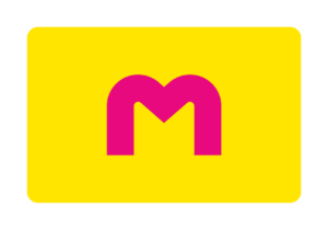 keltainen kortti, jossa pinkki m-kirjain